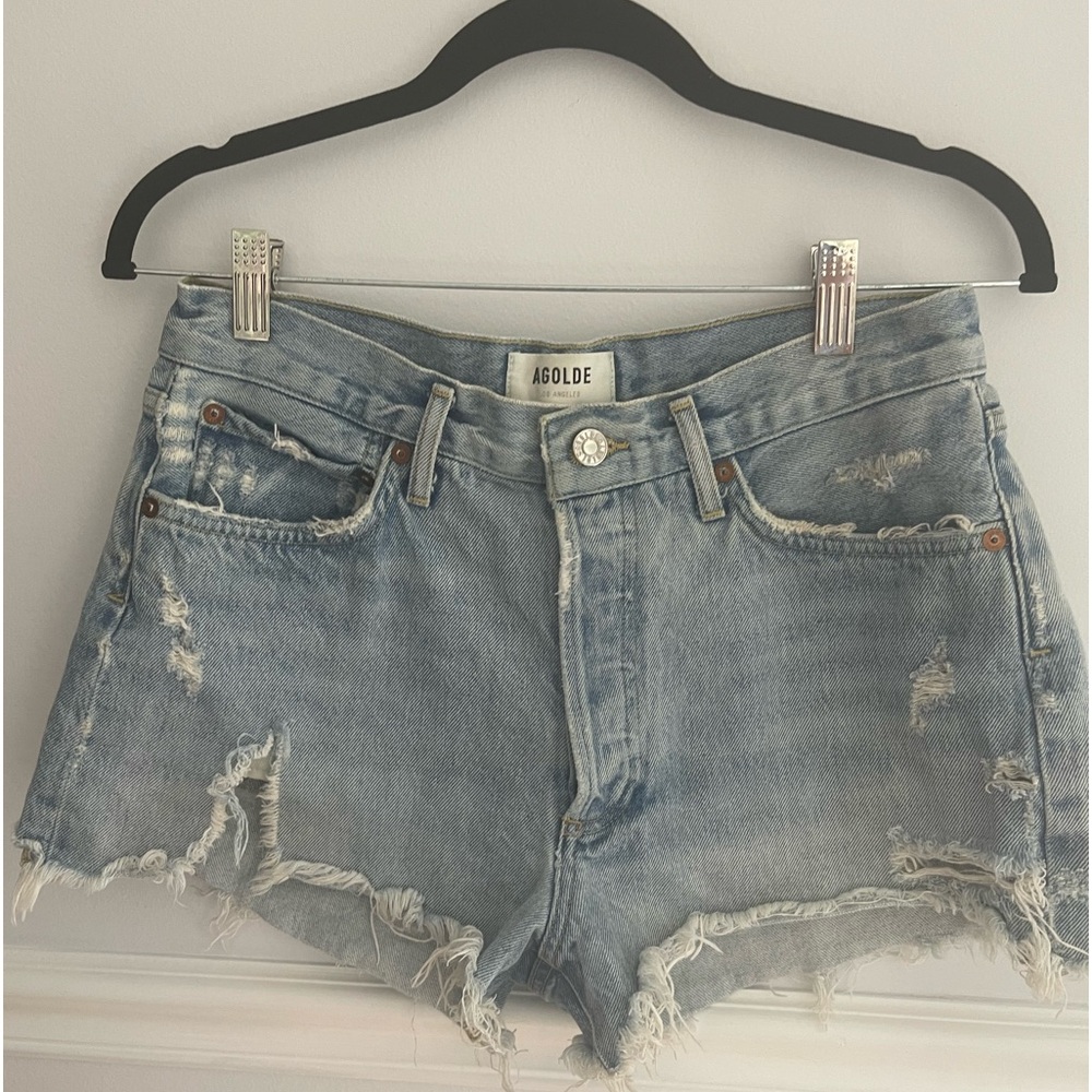 AGOLDE Jean cut offs shorts size 27 distressed high rise button fly 100% cotton